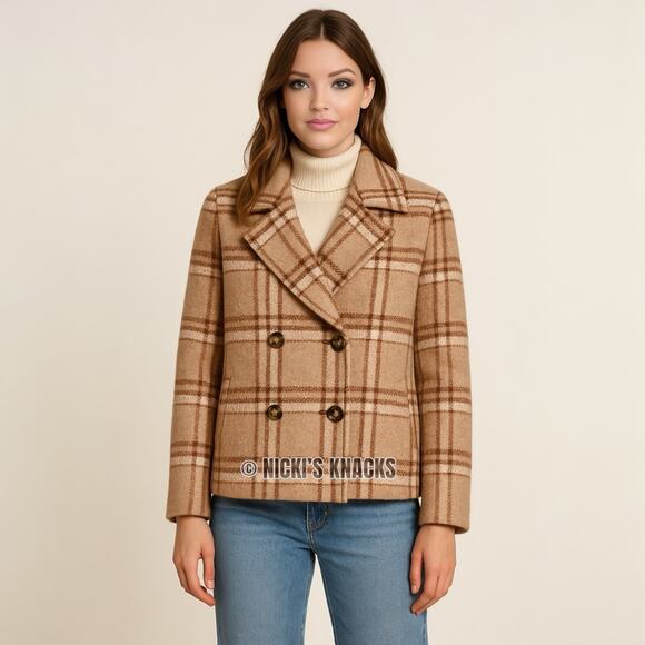 Rachel Zoe Tan Brown Plaid Jacket Eyelash Texture Soft Stretch Coatigan Size M - Picture 1 of 11
